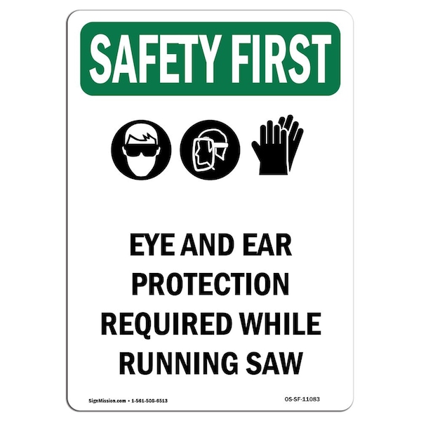 OSHA, Eye & Ear Protection, 24in X 18in Rigid Plastic, 18" W, 24" H, Portrait, OS-SF-P-1824-V-11083